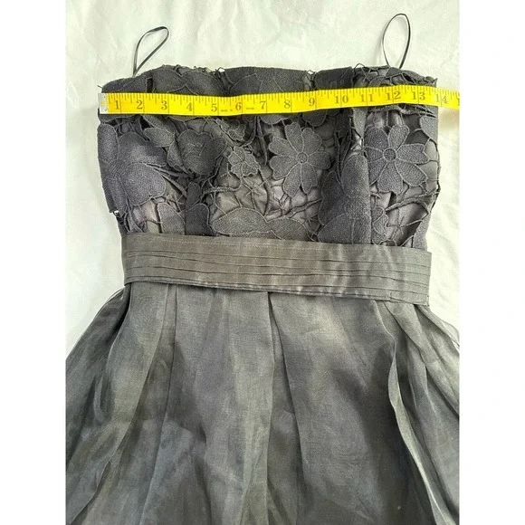 Eva Franco Women’s Black Strapless Mini Dress Embroidered Lace Size 10 - Picture 7 of 10